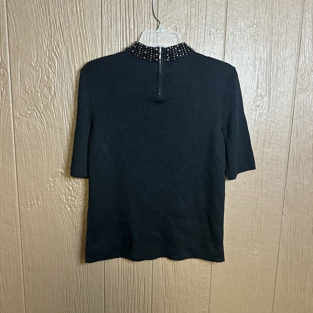 Talbots Beaded Mock Neckline Black Knit Sweater Top Sz S Classy Formal Old Money